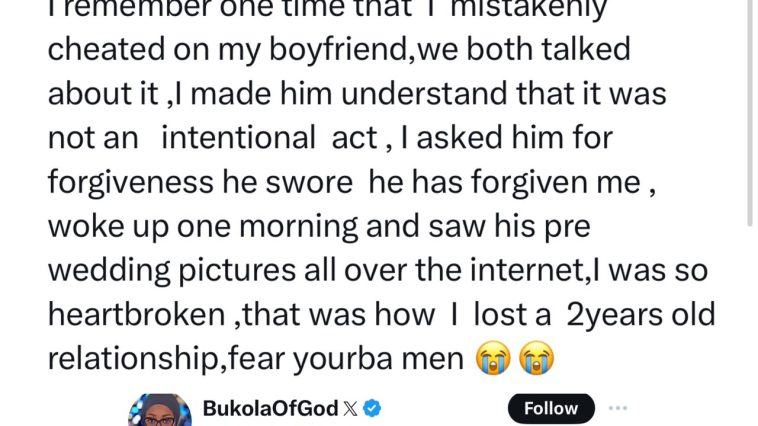Lady reveals what her ex-boyfriend did after she 'mistakenly' cheated on him