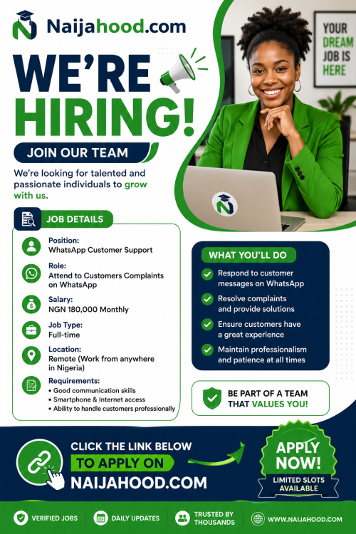 WhatsApp Customer Support Job 2026 | ₦180,000 Monthly Salary
