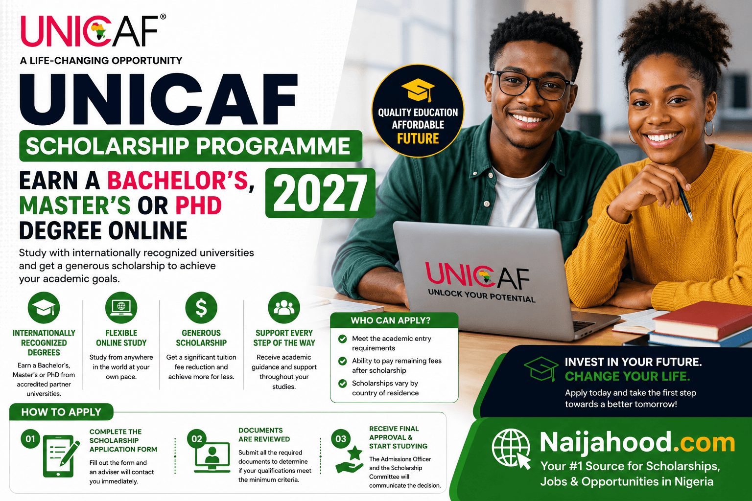 Unicaf Scholarship Programme 2027 | Earn a Bachelor’s, Master’s or PhD Degree Online