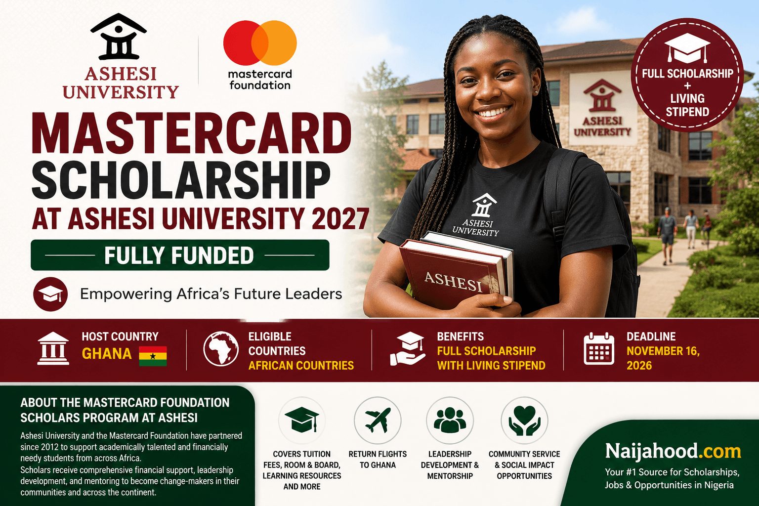MasterCard Scholarship at Ashesi University 2027 in Ghana | Fully Funded