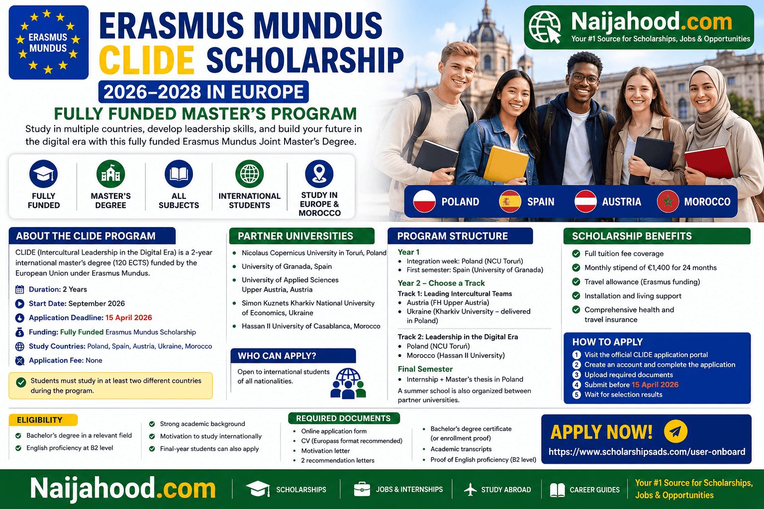 Erasmus Mundus CLIDE Scholarship 2026–2028 in Europe | Fully Funded Master’s Program