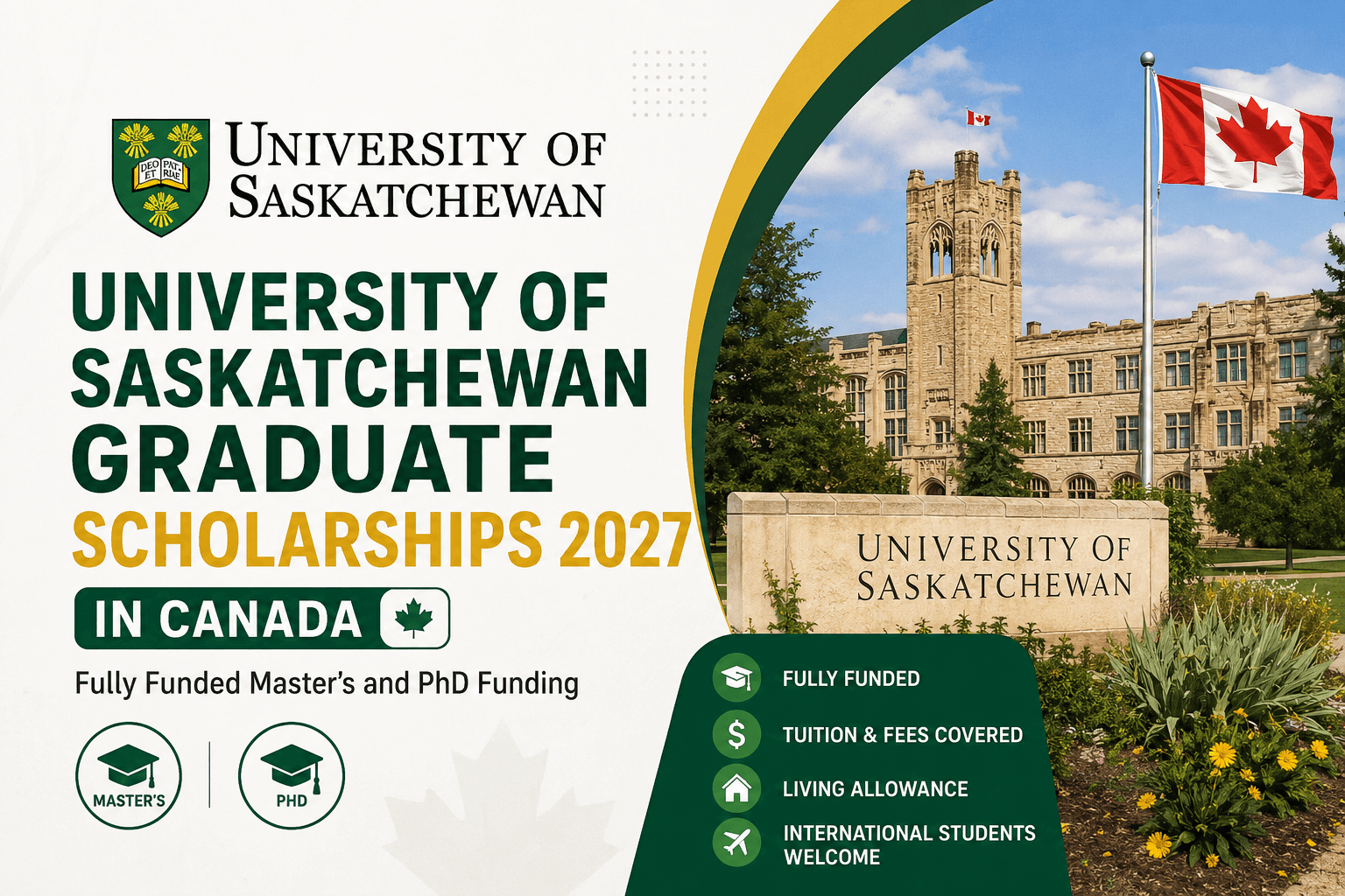 University of Saskatchewan Graduate Scholarships 2027 in Canada | Fully Funded Master’s and PhD Funding