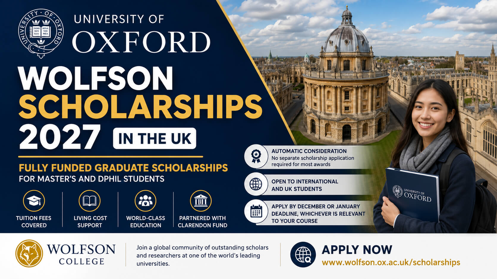 University of Oxford Wolfson Scholarships 2027 in the UK | Fully Funded Graduate Scholarships