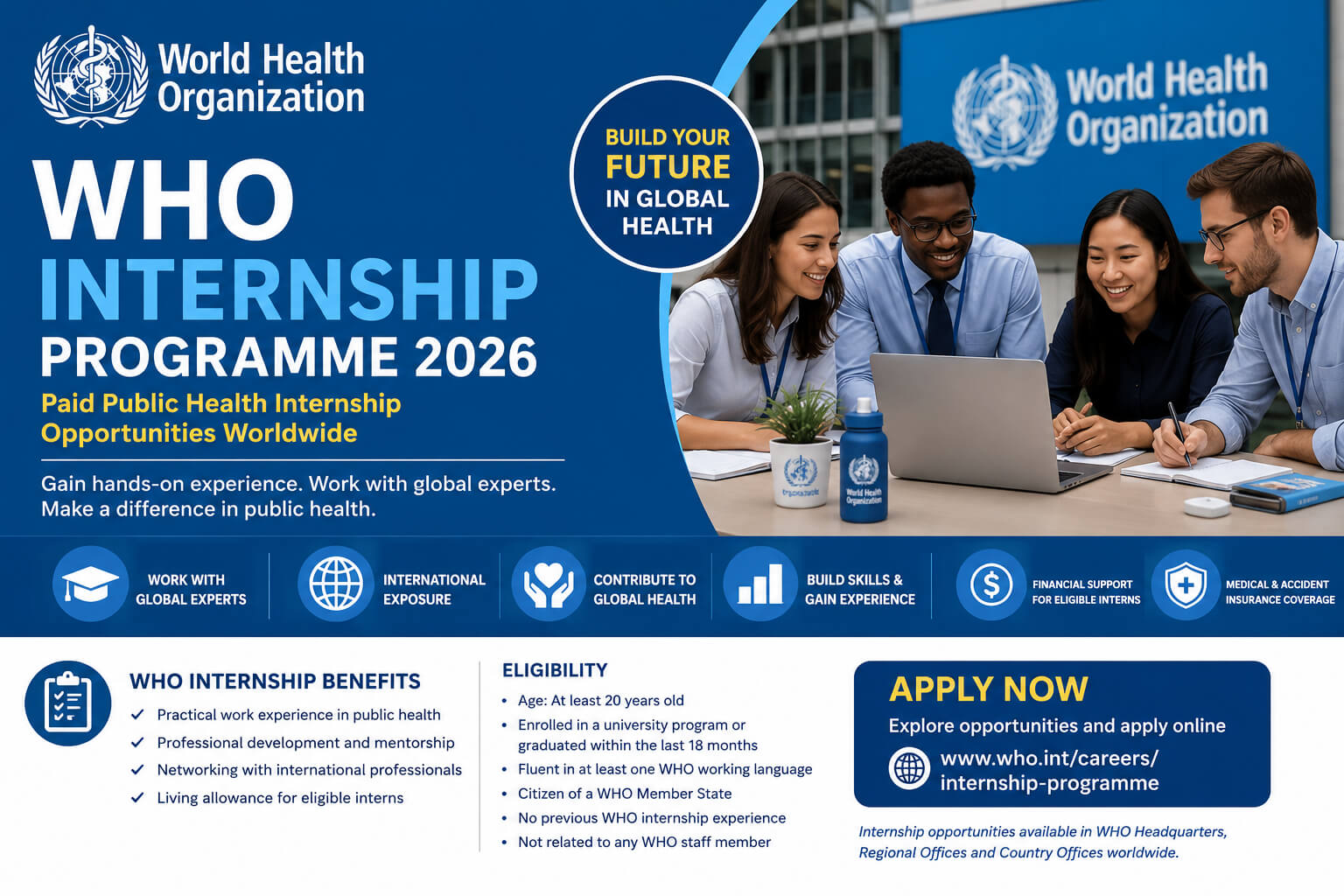 WHO Internship Programme 2026 | Paid Public Health Internship Opportunities Worldwide