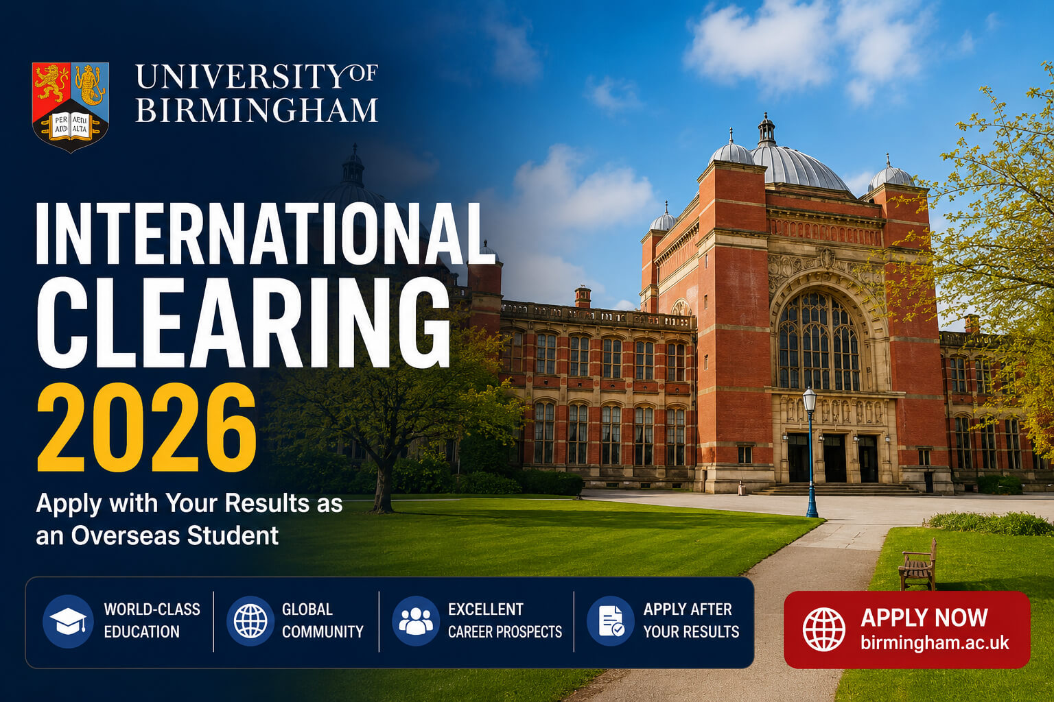 University of Birmingham International Clearing 2026 | Apply with Your Results as an Overseas Student