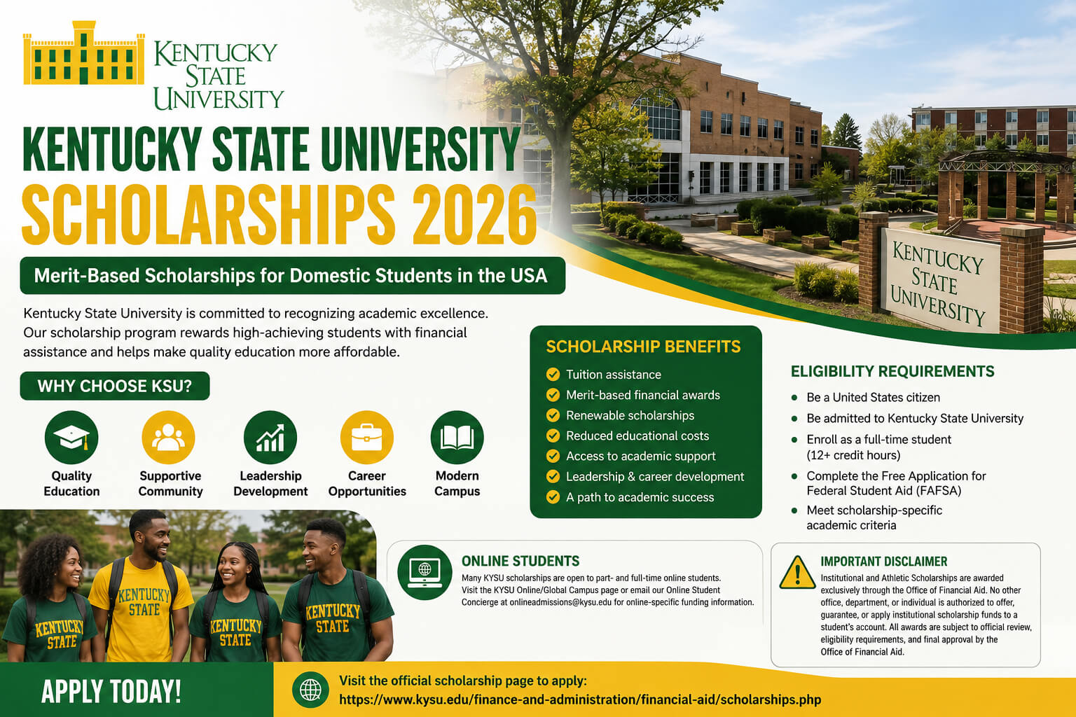Kentucky State University Scholarships 2026 in the USA | Merit-Based Scholarships for Domestic Students