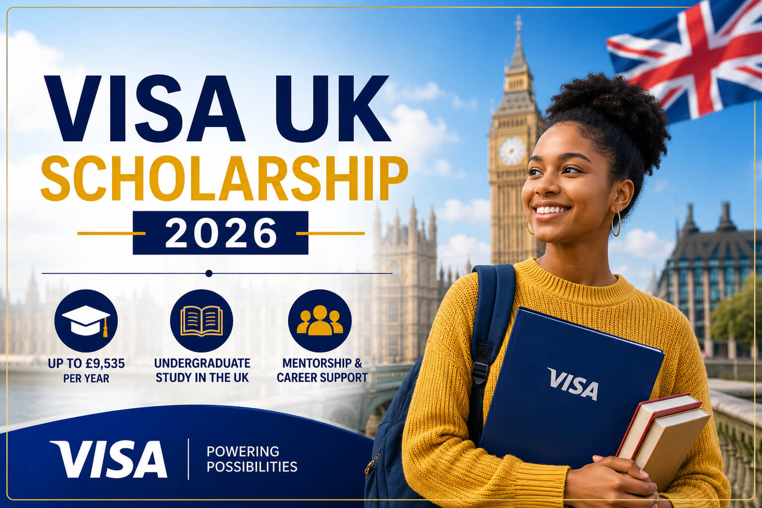 Visa UK Scholarship 2026 | Up to £9,535 Per Year for Undergraduate Students