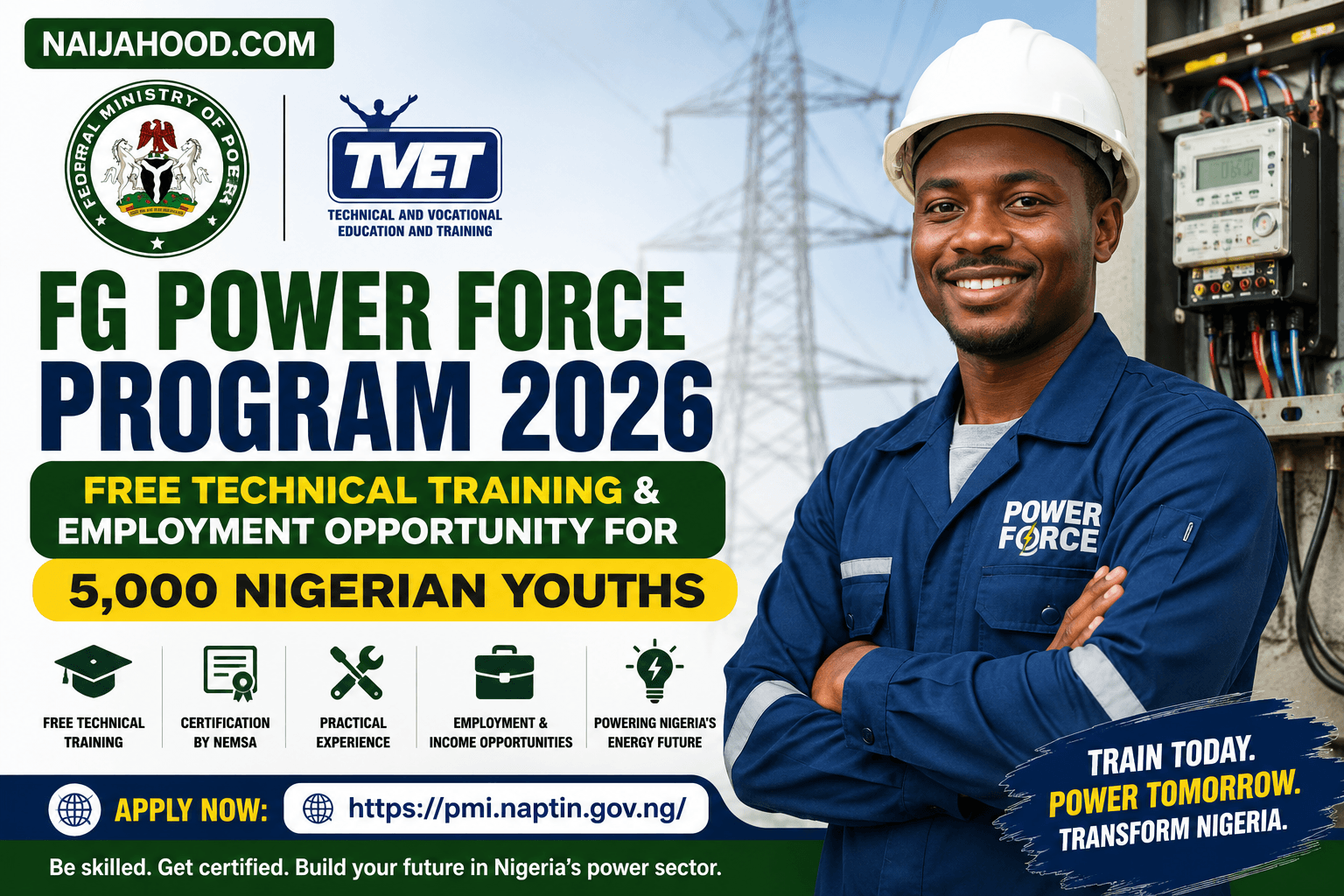 FG Power Force Program 2026 | Free Technical Training & Employment for 5,000 Nigerian Youths