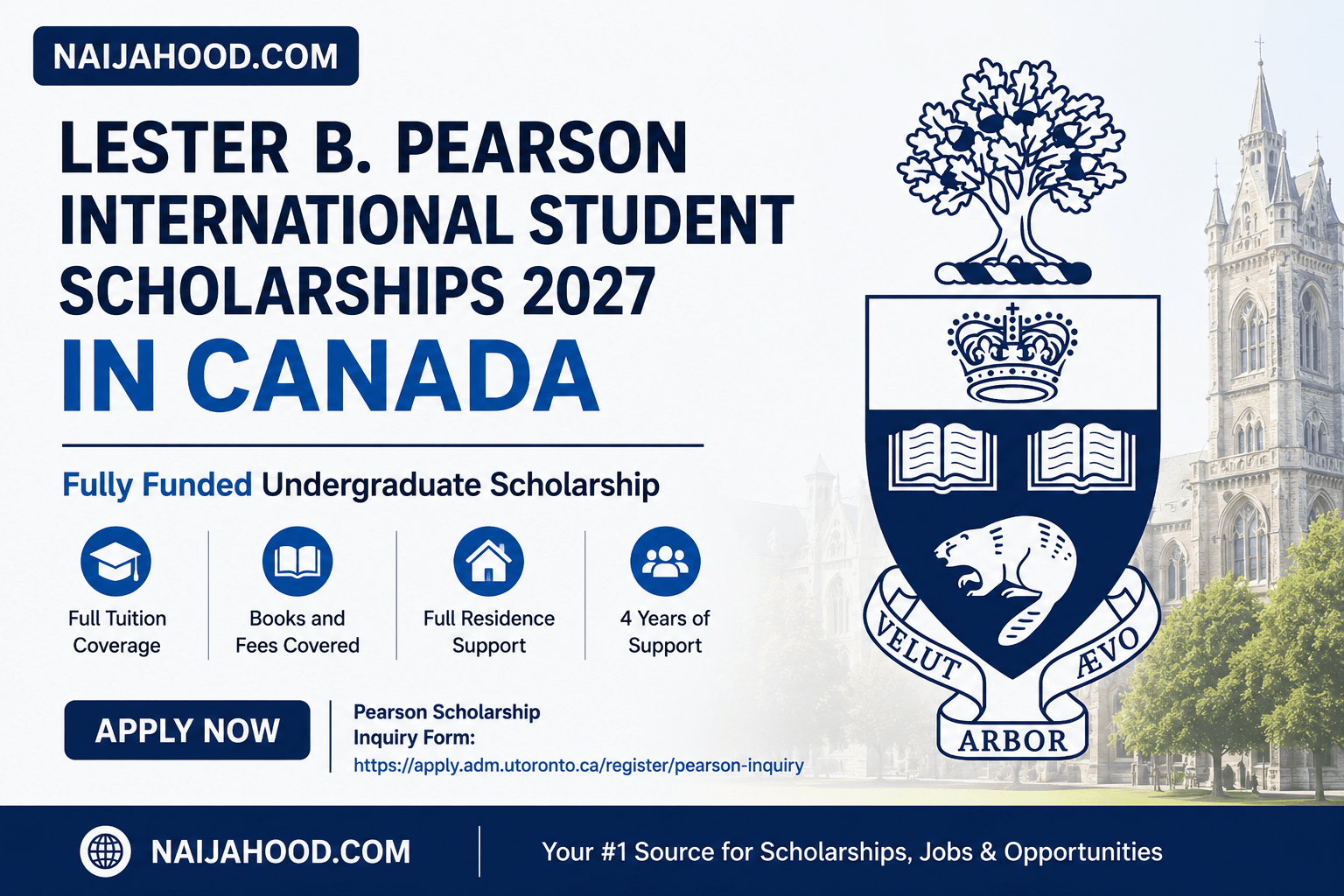 Lester B. Pearson International Student Scholarships 2027 in Canada | Fully Funded Undergraduate Scholarship