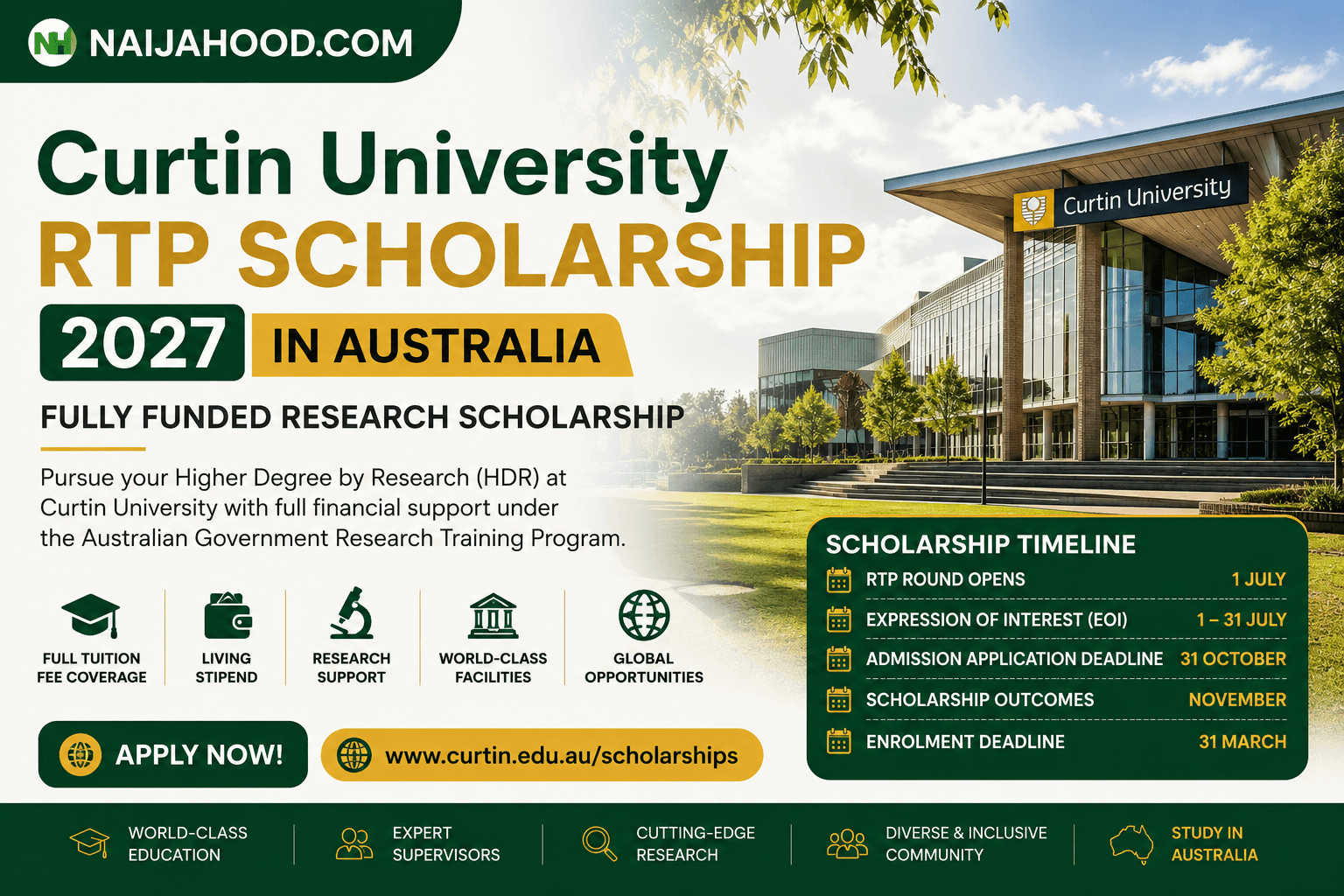 Curtin University RTP Scholarship 2027 in Australia | Fully Funded Research Scholarship