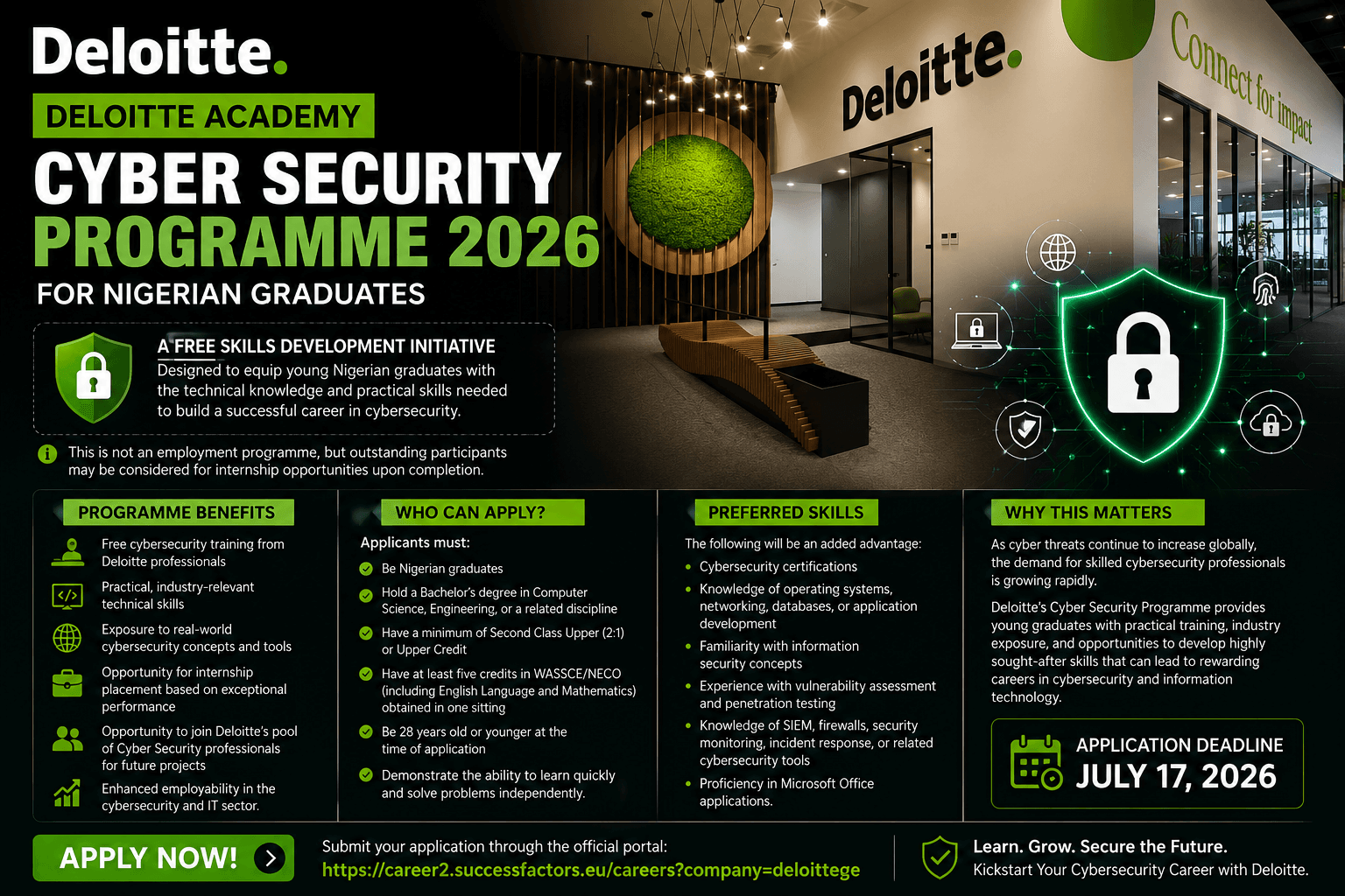 Deloitte Academy Cyber Security Programme 2026 for Nigerian Graduates | Free Cybersecurity Training & Internship Opportunity