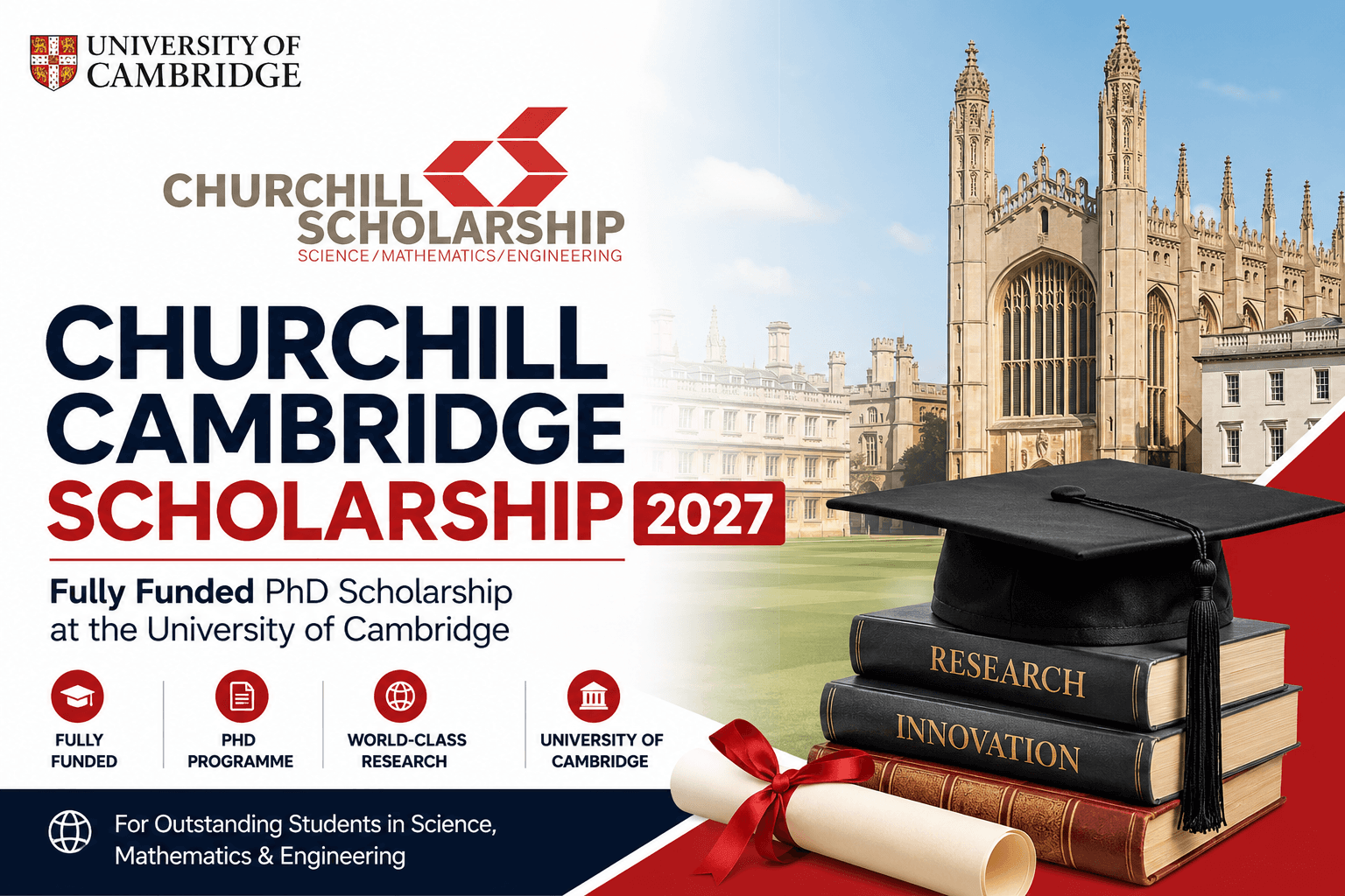 Churchill Cambridge Scholarship 2027 | Fully Funded PhD Scholarship at the University of Cambridge