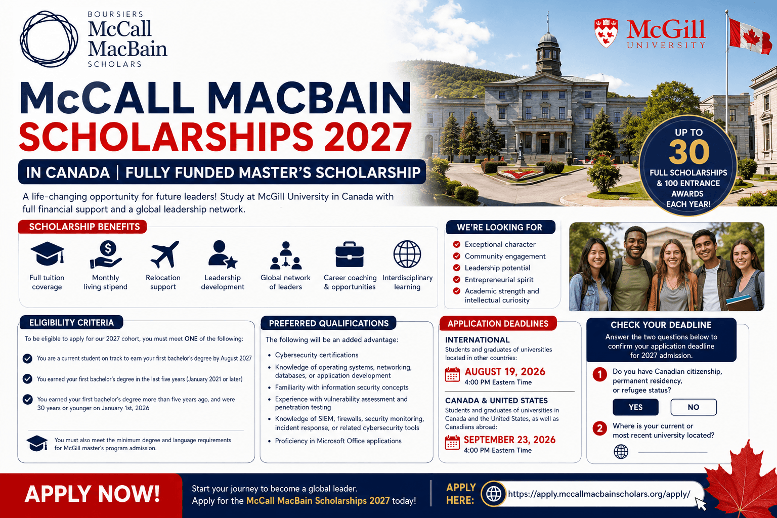 McCall MacBain Scholarships 2027 in Canada | Fully Funded Master’s Scholarship at McGill University