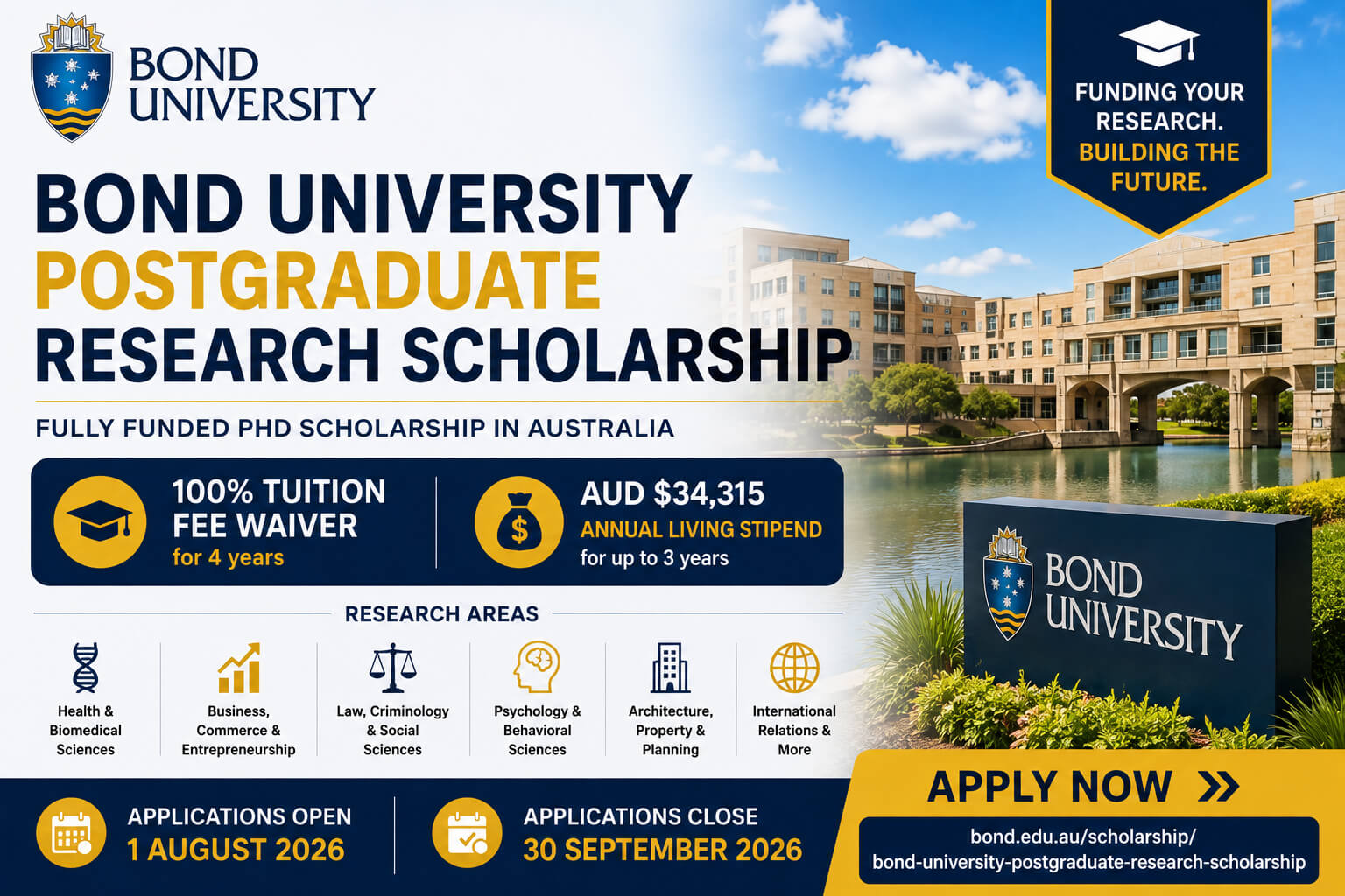 Bond University Postgraduate Research Scholarship 2027 | Fully Funded PhD Scholarship in Australia